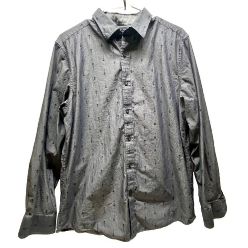 Ben Sherman Original Men's Guitar Print Button Up Medium‎ Grey Long Sleeve Shirt